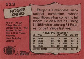 1987 Topps #113 Roger Craig Back