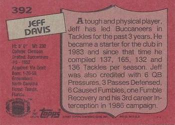 1987 Topps #392 Jeff Davis Back