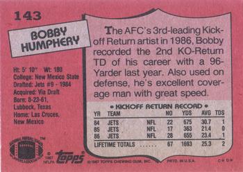 1987 Topps #143 Bobby Humphery Back
