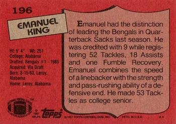 1987 Topps #196 Emanuel King Back
