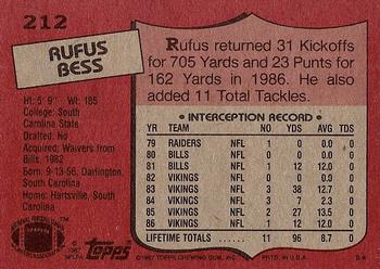 1987 Topps #212 Rufus Bess Back