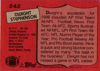 1987 Topps #242 Dwight Stephenson Back