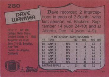 1987 Topps #280 Dave Waymer Back