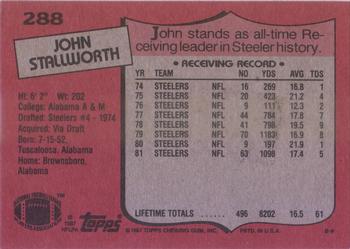 1987 Topps #288 John Stallworth Back