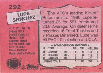 1987 Topps #292 Lupe Sanchez Back