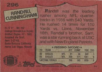 1987 Topps #296 Randall Cunningham Back