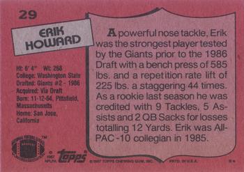 1987 Topps #29 Erik Howard Back
