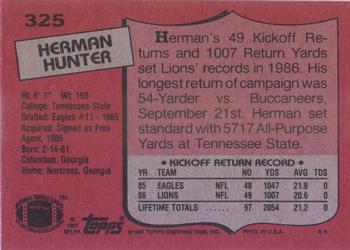 1987 Topps #325 Herman Hunter Back
