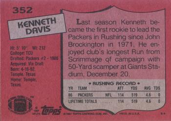 1987 Topps #352 Kenneth Davis Back