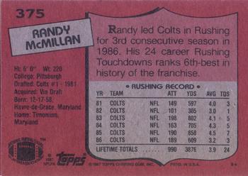 1987 Topps #375 Randy McMillan Back