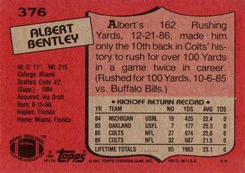 1987 Topps #376 Albert Bentley Back
