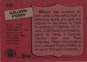 1987 Topps #55 William Perry Back