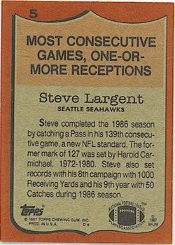 1987 Topps #5 Steve Largent Back