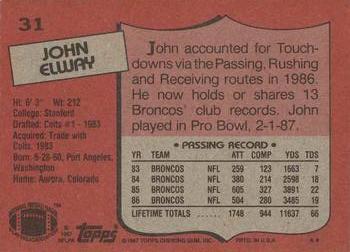 1987 Topps #31 John Elway Back