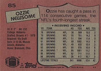 1987 Topps #85 Ozzie Newsome Back