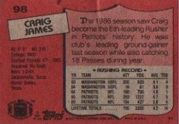 1987 Topps #98 Craig James Back