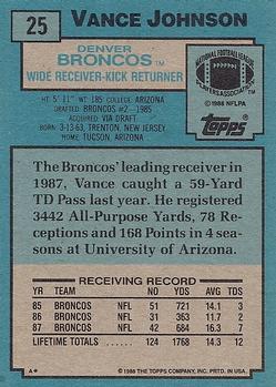 1988 Topps #25 Vance Johnson Back