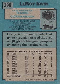 1988 Topps #298 Leroy Irvin Back