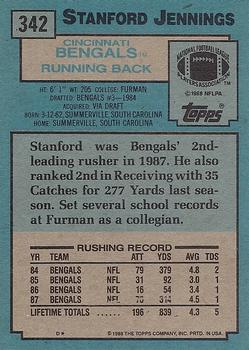 1988 Topps #342 Stanford Jennings Back
