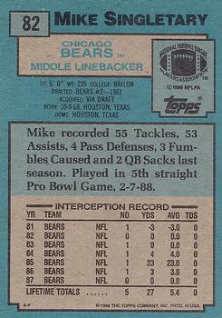 1988 Topps #82 Mike Singletary Back