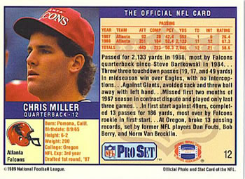 1989 Pro Set #12 Chris Miller Back