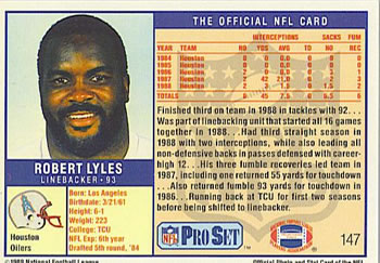 1989 Pro Set #147 Robert Lyles Back