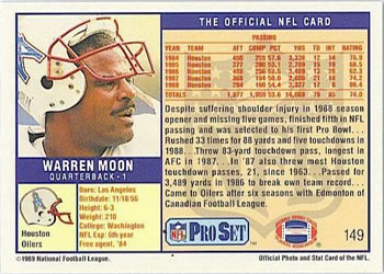 1989 Pro Set #149 Warren Moon Back