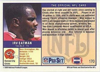 1989 Pro Set #170 Irv Eatman Back