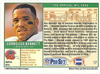 1989 Pro Set #17 Cornelius Bennett Back