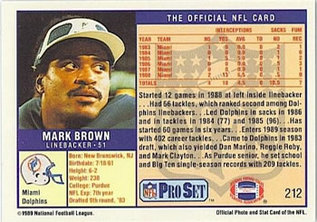 1989 Pro Set #212 Mark Brown Back