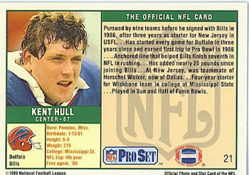 1989 Pro Set #21 Kent Hull Back