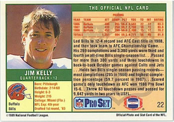 1989 Pro Set #22 Jim Kelly Back