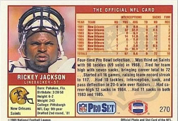 1989 Pro Set #270 Rickey Jackson Back