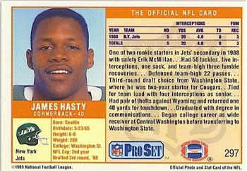 1989 Pro Set #297 James Hasty Back