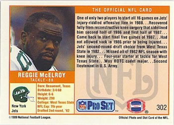 1989 Pro Set #302 Reggie McElroy Back