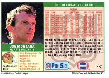 1989 Pro Set #381 Joe Montana Back