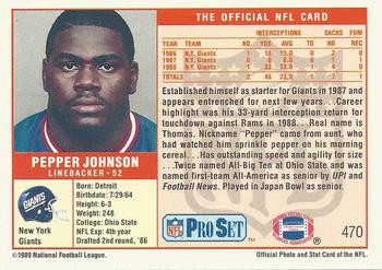1989 Pro Set #470 Pepper Johnson Back