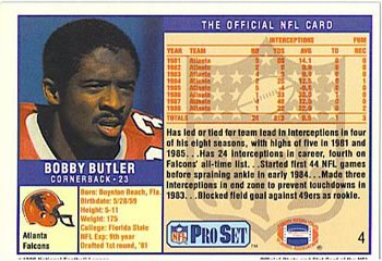 1989 Pro Set #4 Bobby Butler Back