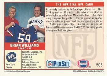 1989 Pro Set #505 Brian Williams Back