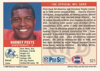 1989 Pro Set #521 Rodney Peete Back
