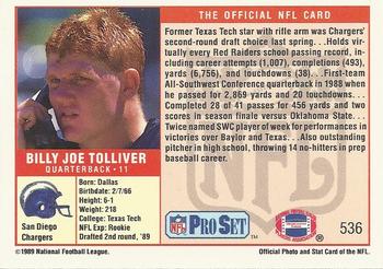 1989 Pro Set #536 Billy Joe Tolliver Back
