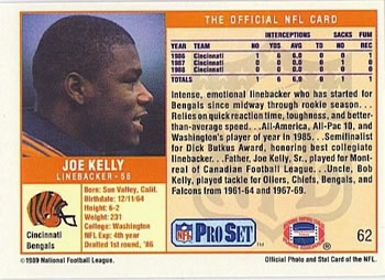 1989 Pro Set #62 Joe Kelly Back