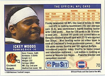 1989 Pro Set #70 Ickey Woods Back