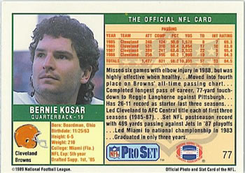 1989 Pro Set #77 Bernie Kosar Back