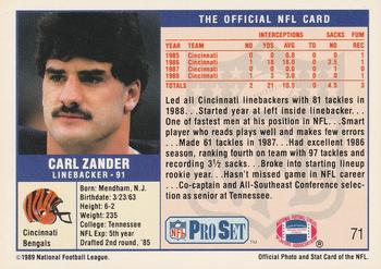 1989 Pro Set #71 Carl Zander Back