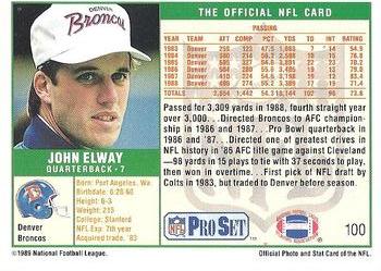 1989 Pro Set #100 John Elway Back