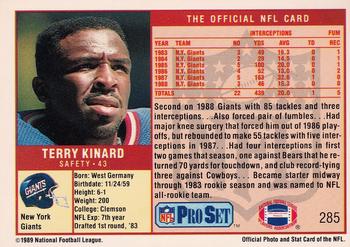 1989 Pro Set #285 Terry Kinard Back