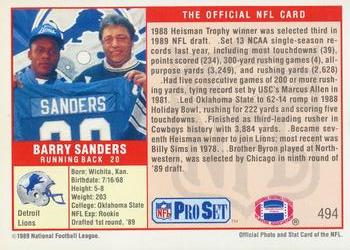 1989 Pro Set #494 Barry Sanders Back