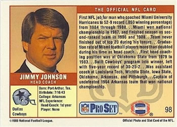1989 Pro Set #98 Jimmy Johnson Back