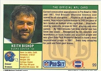 1989 Pro Set #99 Keith Bishop Back